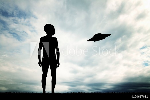 Picture of Alien and ufo silhouette
